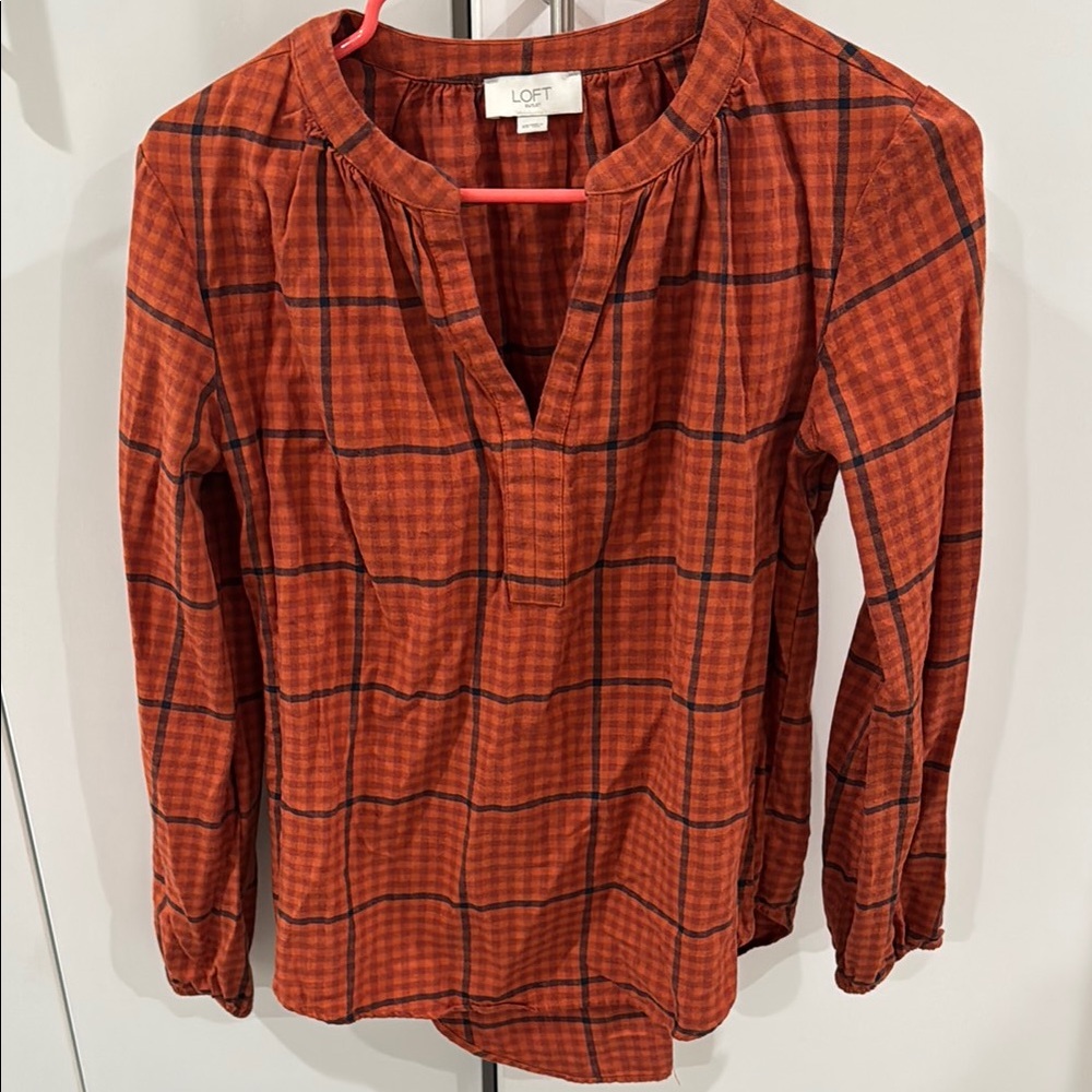 LOFT Women's Red Plaid Top